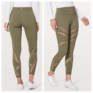 Lululemon Wunder Under Mesh Hi Rise Legging Sage Green 12 Active Workout